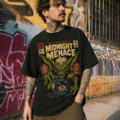 Áo thun Midnight Menace Black - người mẫu mặc áo, góc khác