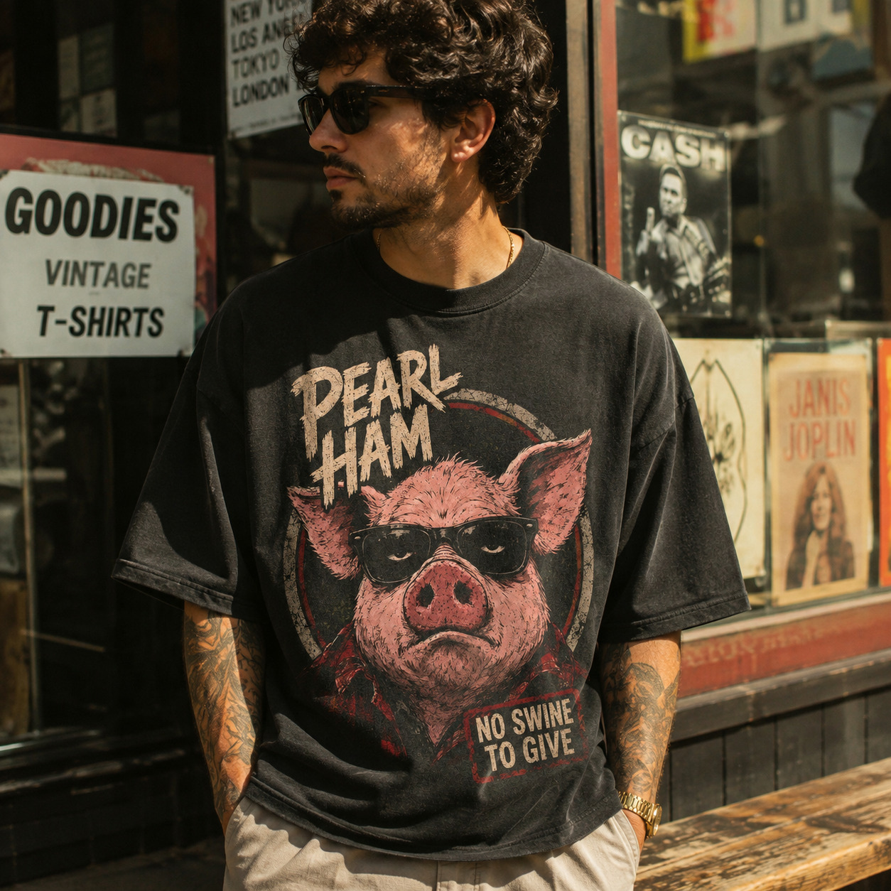 Áo thun Pearl Ham Wash - người mẫu mặc áo, góc khác