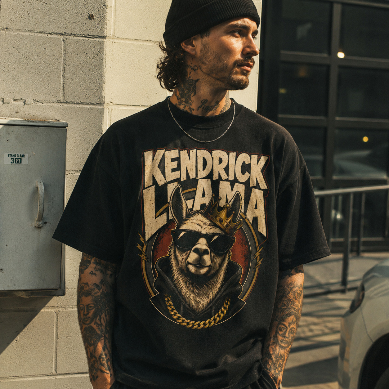 Áo thun Kendrick Llama Black - người mẫu mặc áo, góc khác