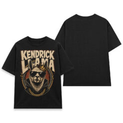 Áo thun Kendrick Llama Black - mặt trước và mặt sau