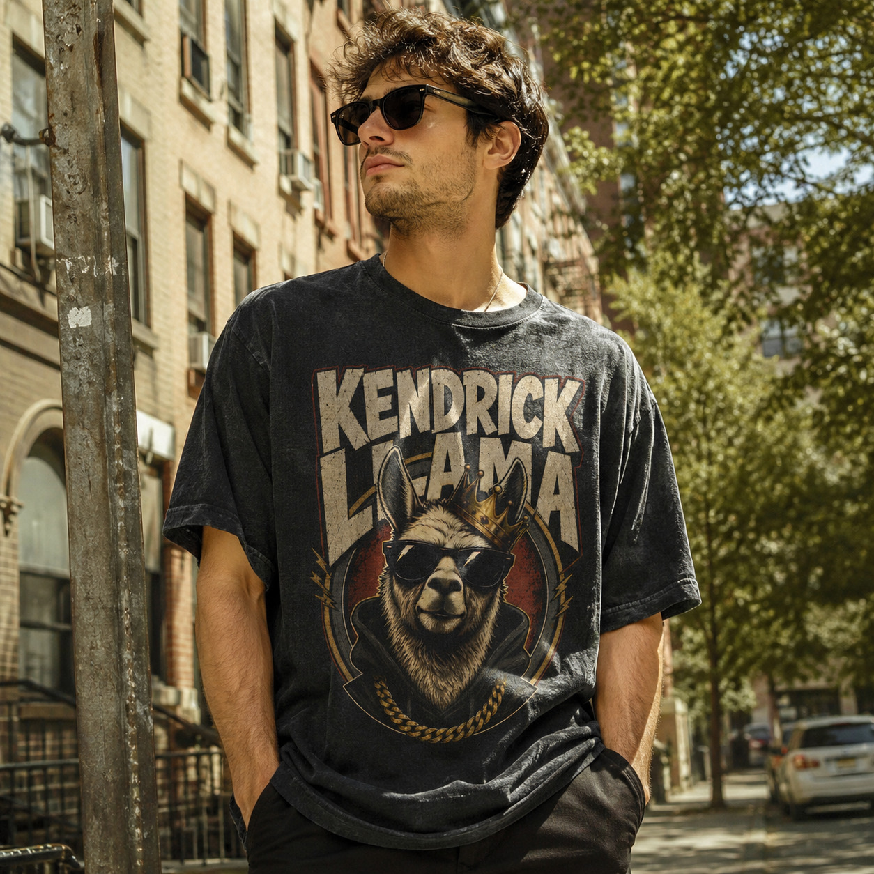 Áo thun Kendrick Llama Wash - người mẫu mặc áo