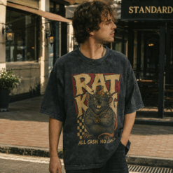 Áo thun Rat King Black - người mẫu mặc áo, góc khác