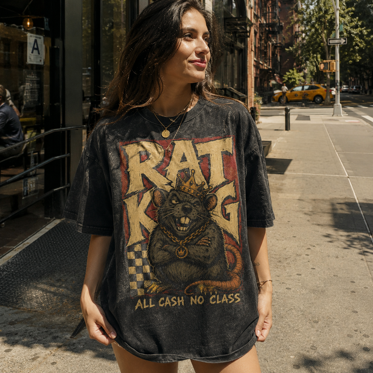 D91WS_2 Áo thun Rat King Wash - người mẫu mặc áo
