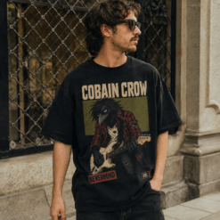 Áo thun Flannel Crow Wash - người mẫu mặc áo, góc khác
